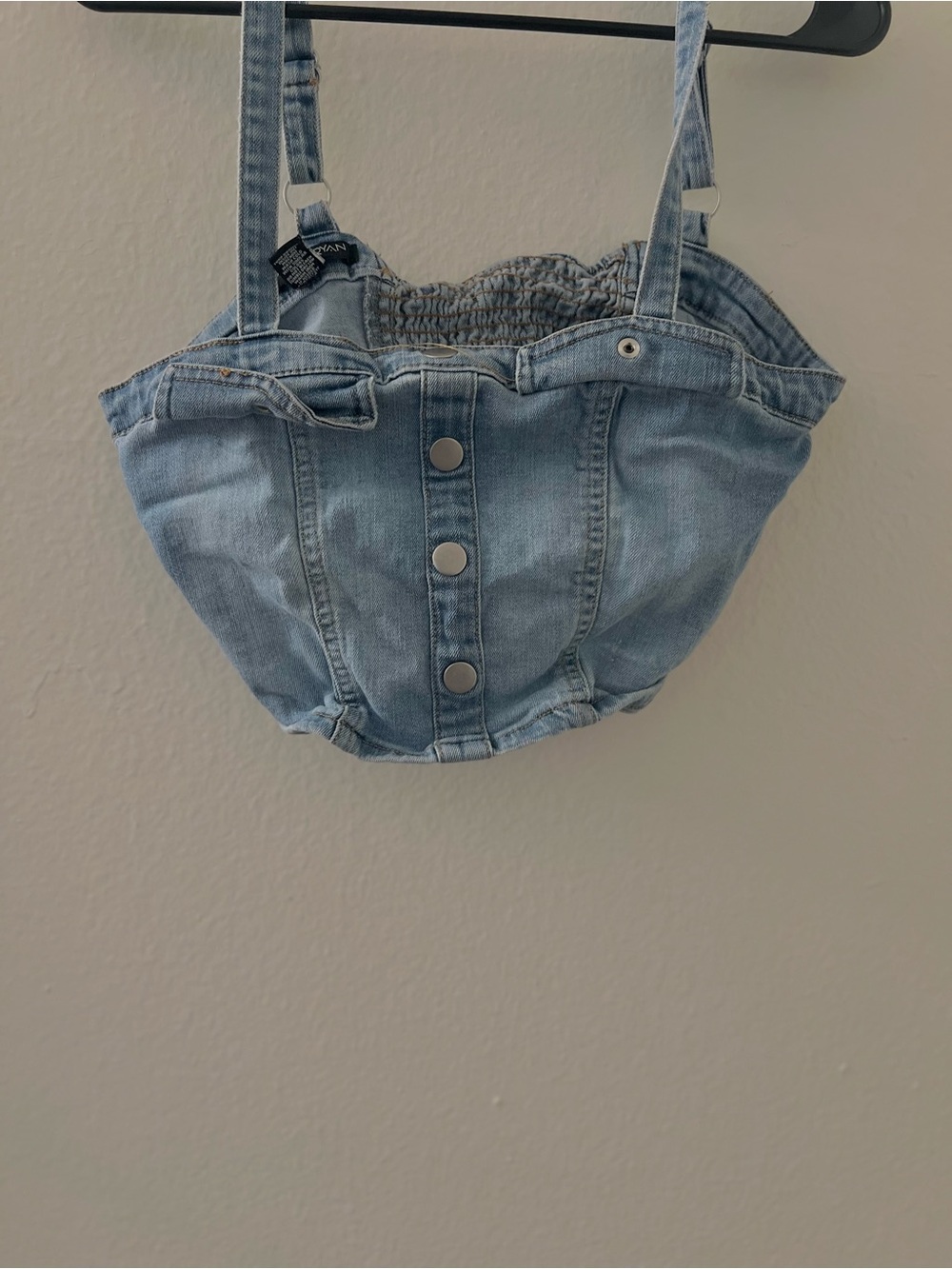 Light Blue Denim Crop Top with Front Snap Detail
